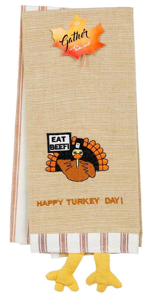 2 Pk Happy Turkey Day Kitchen Towels - Beige Multi | Home Centric