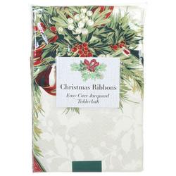 52x70 Christmas Ribbons Tablecloth - Tan