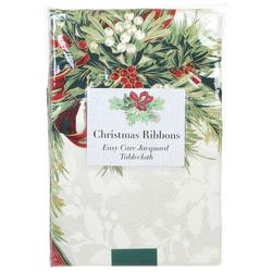 60x104 Christmas Ribbons Tablecloth - Tan