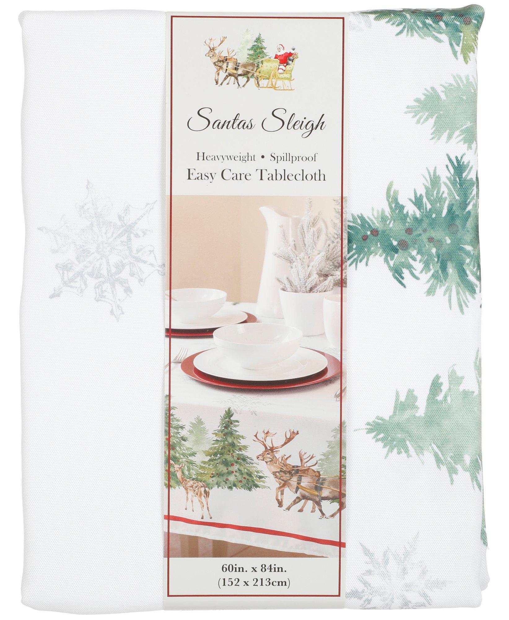 60x84 Santa Sleigh Tablecloth - White