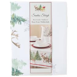 60x104 Santa Sleigh Tablecloth - White
