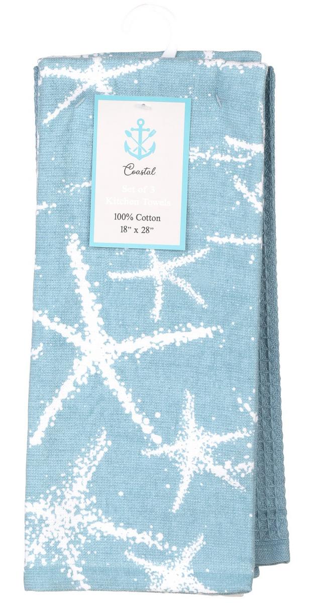 Three Blue and White Kitchen Towels by C & F