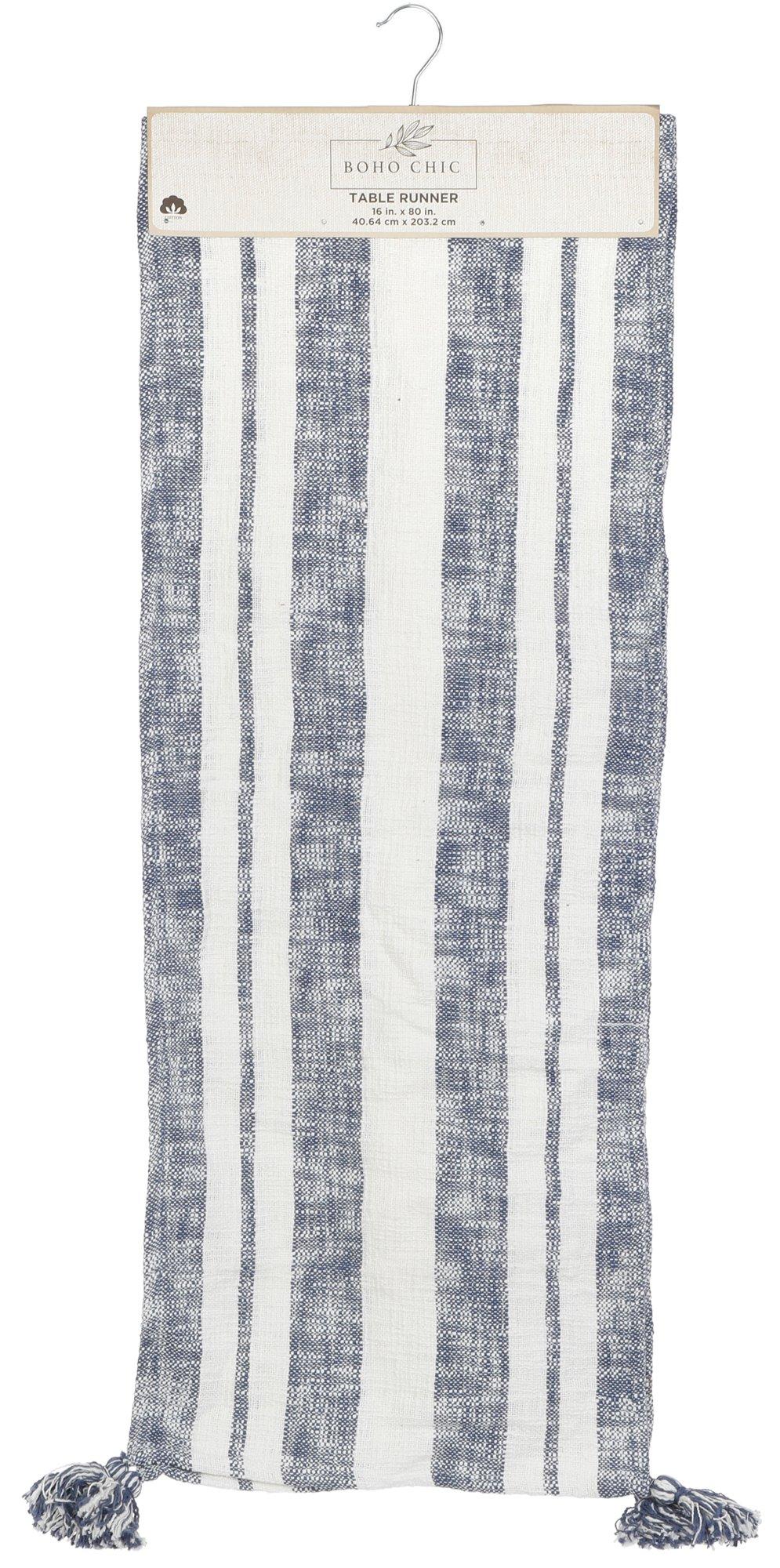 16x80 Stripe Tassel Trim Table Runner - Blue