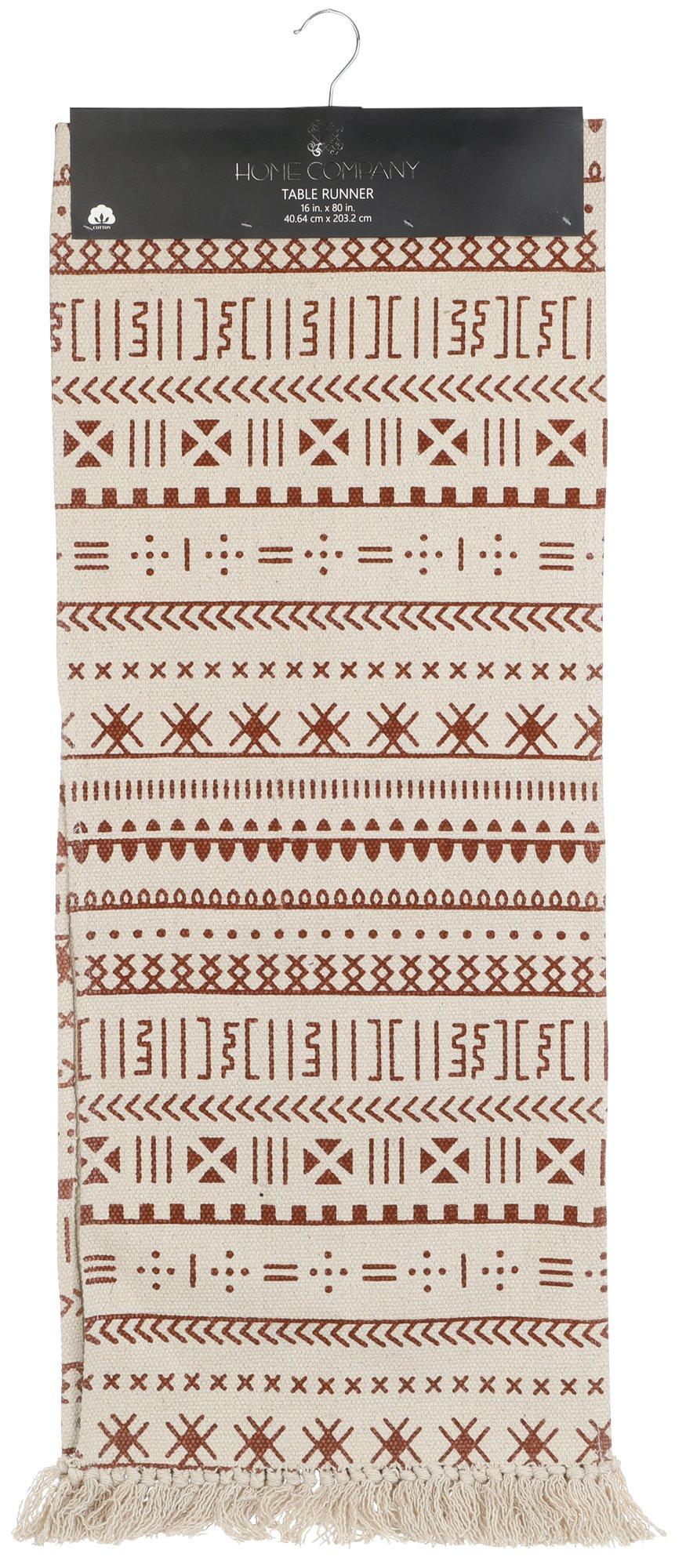 14x72 Cotton Aztec Print Table Runner - Tan