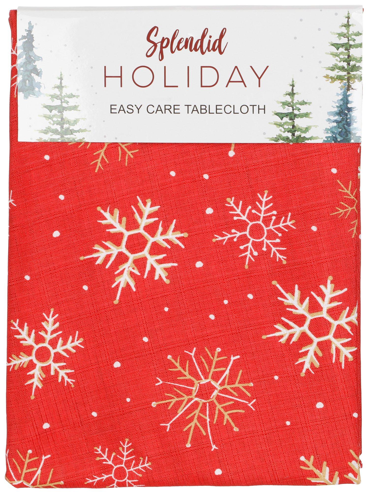 60x84 Christmas Snowflake Oblong Tablecloth - Red