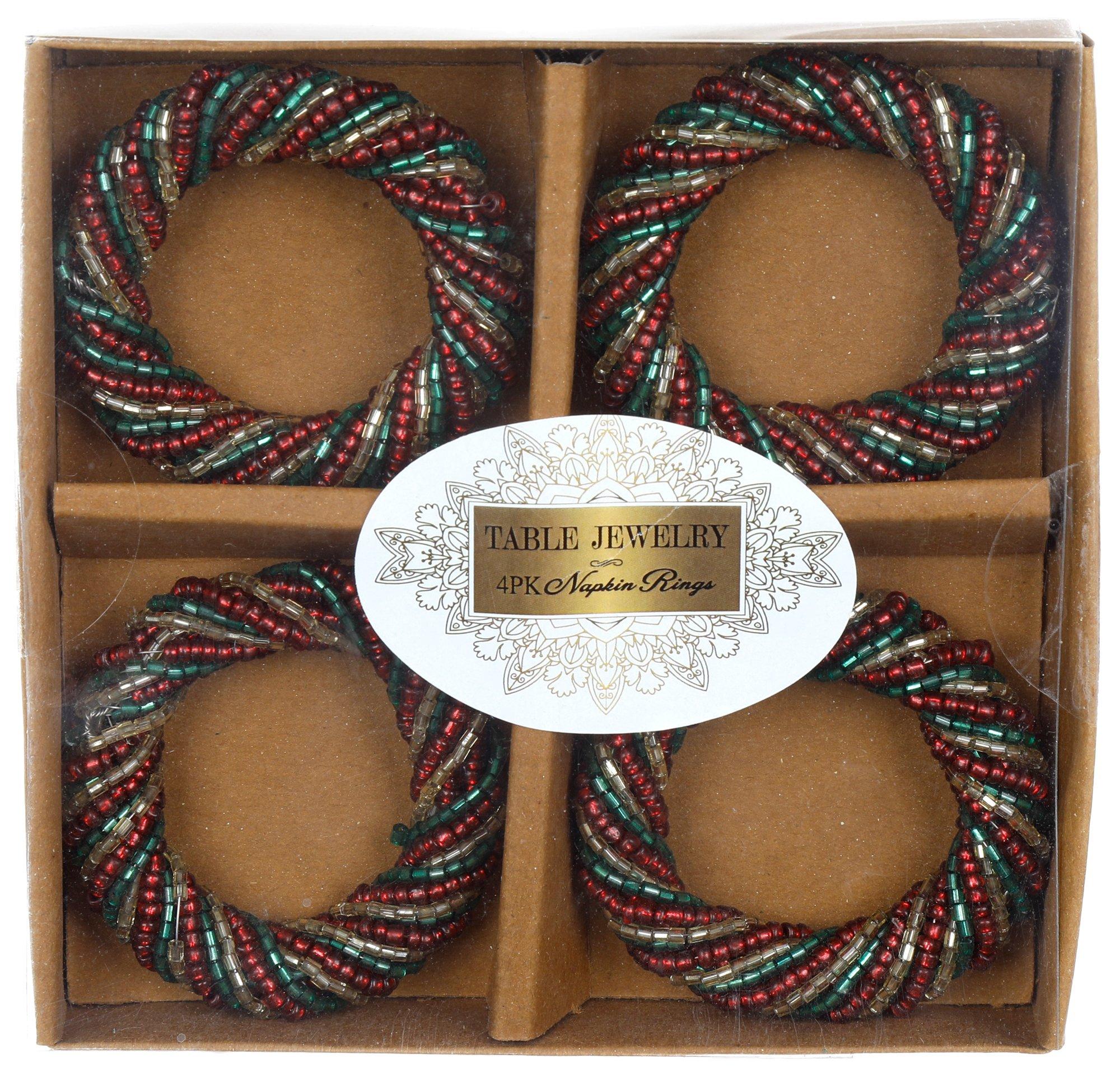 4 Pk Beaded Christmas Napkin Rings
