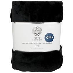 King Size Solid Plush Throw Blanket - Black