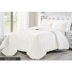 Twin Size 2 Pc Ruffled Ultra Soft Quilt Set - White