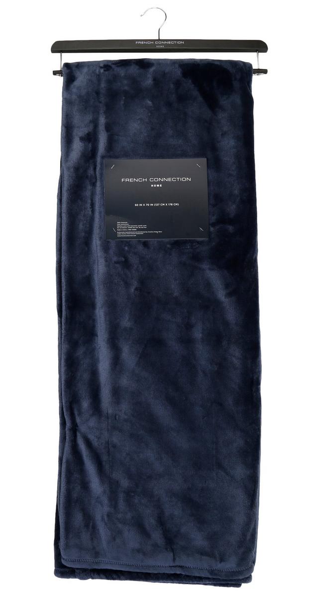 50x70 Solid Plush Throw Blanket Navy Home Centric