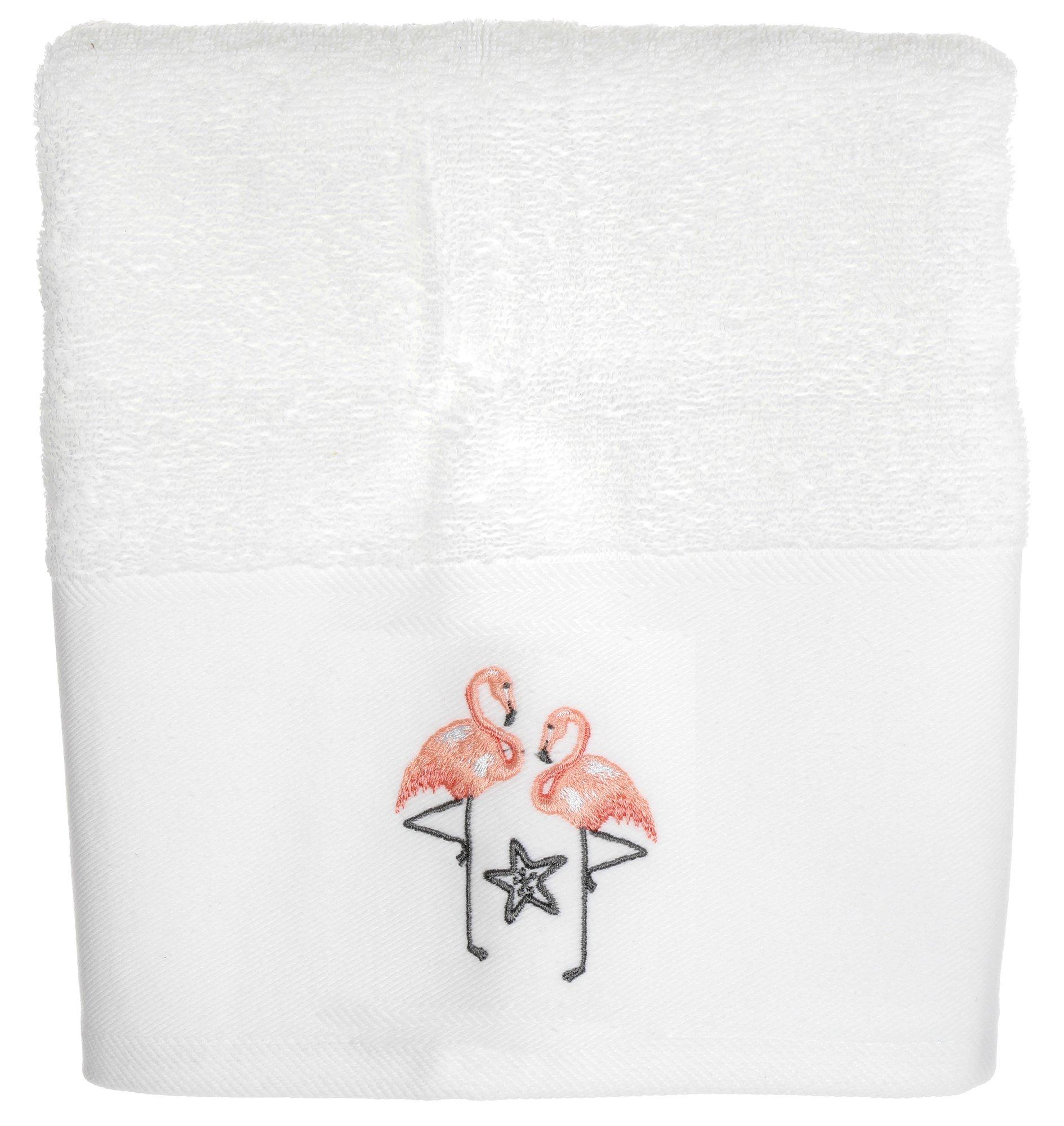 Embroidered Towels, Pretty in Pink Flamingo Embroidered Hand Towel,  Bathroom Towels