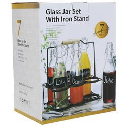 7 Pc Glass Bottle Set with Iron Stand