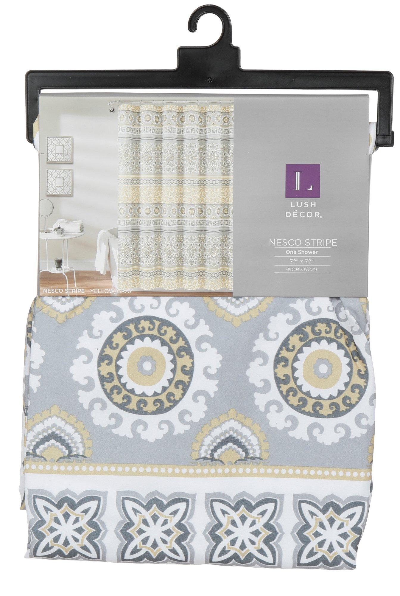 72x72 Nesco Stripe Fabric Shower Curtain - Grey/Yellow