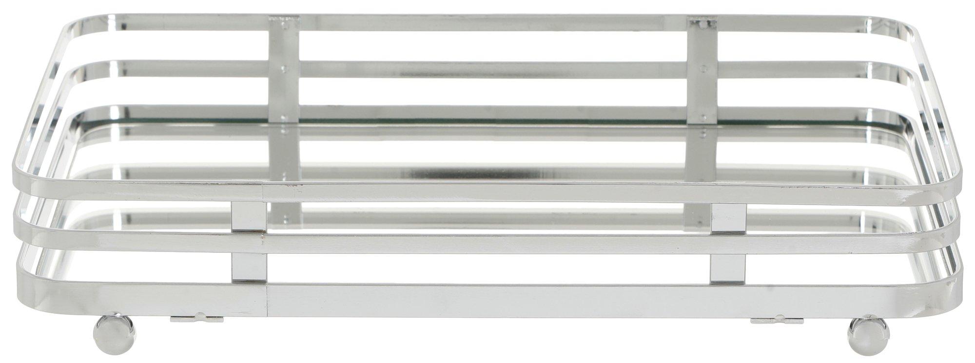 7x10 Vanity Tray with Mirror - Silver