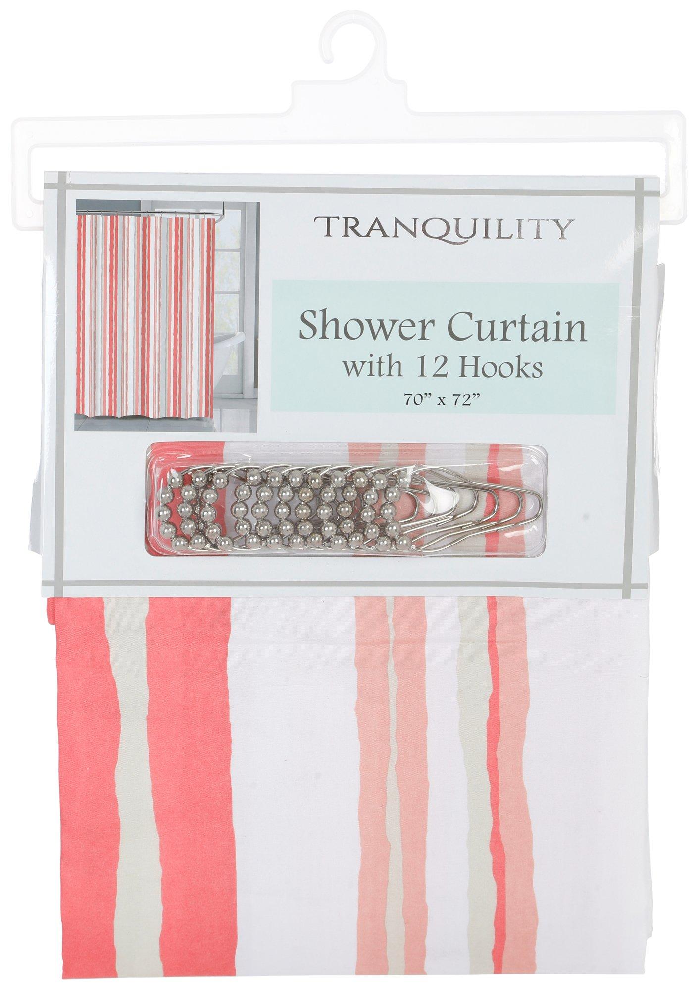 70x72 Stripe Fabric Shower Curtain w/Hooks