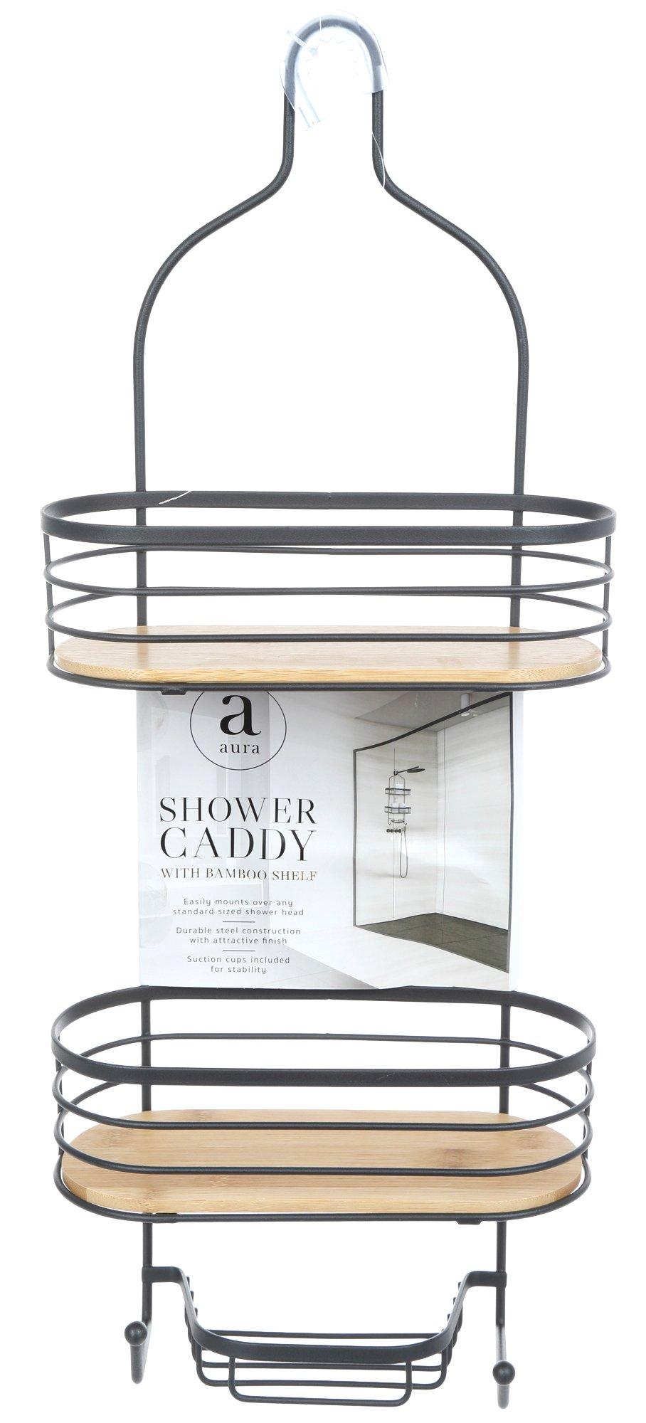 Shower Cady w/ Bamboo Shelf - Black